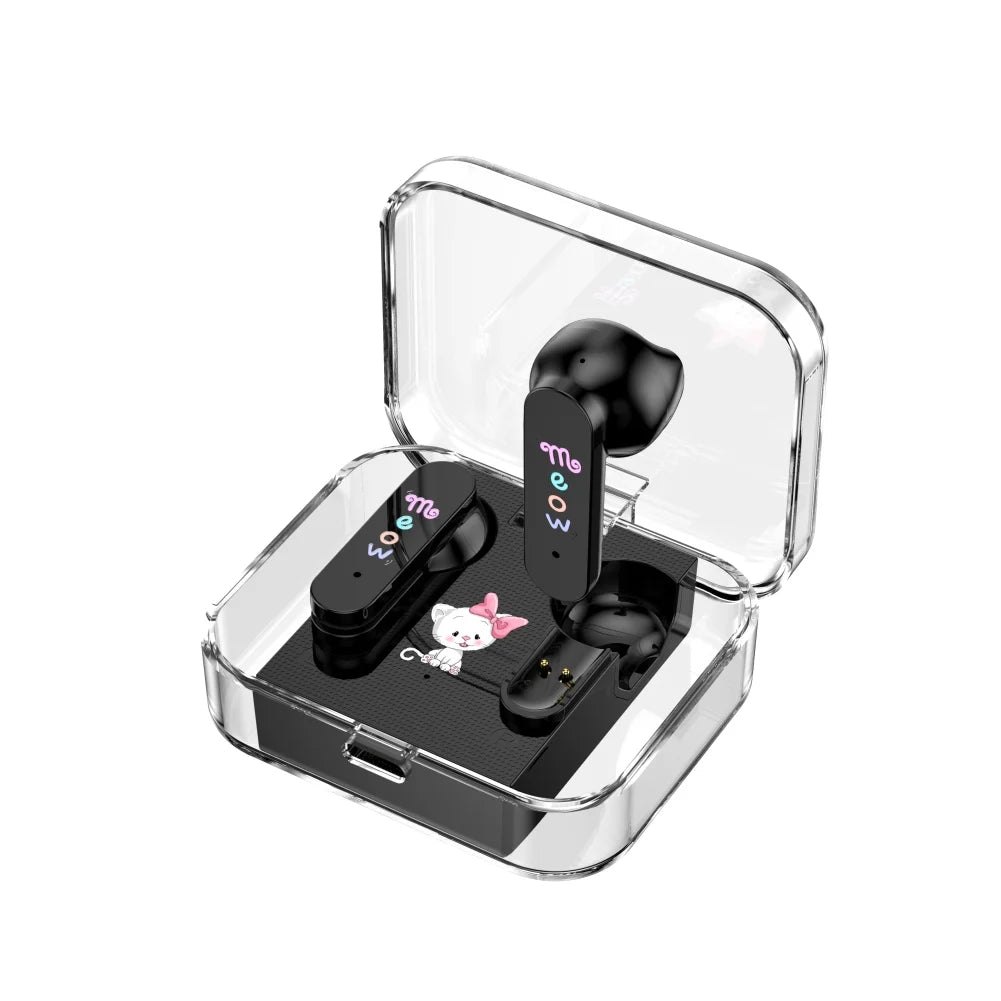 R12 Earbuds TWS Wireless Bluetooth Earphone Transparent Charging Box Noise Cancelling Cartoon Sport Headphone