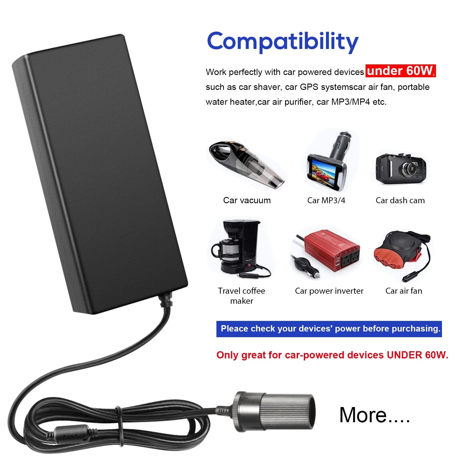 110V AC to 12V DC Car Converter Cigarette Lighter Socket 60W AC Power Adapter