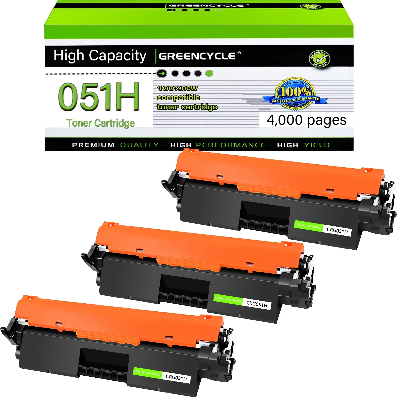 greencycle High Yield CRG051H Toner Cartridge Replacement Compatible for CANON 051 Black Toner Cartridge ImageCLASS MF264dw MF267dw MF269dw MF266dn MF263dn LBP162dw LBP161dn Printer (3PCS)