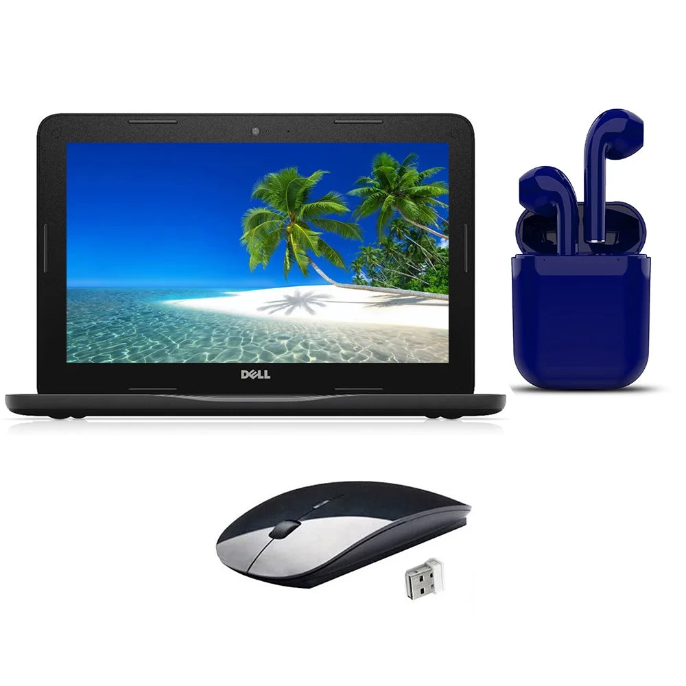 Restored | Dell Chromebook | 11.6-inch | Intel Celeron N3060 | 4GB RAM 16GB | 2022 Latest OS | Bundle: USA Essentials Bluetooth/Wireless Airbuds, Wireless Mouse By Certified 2 Day Express