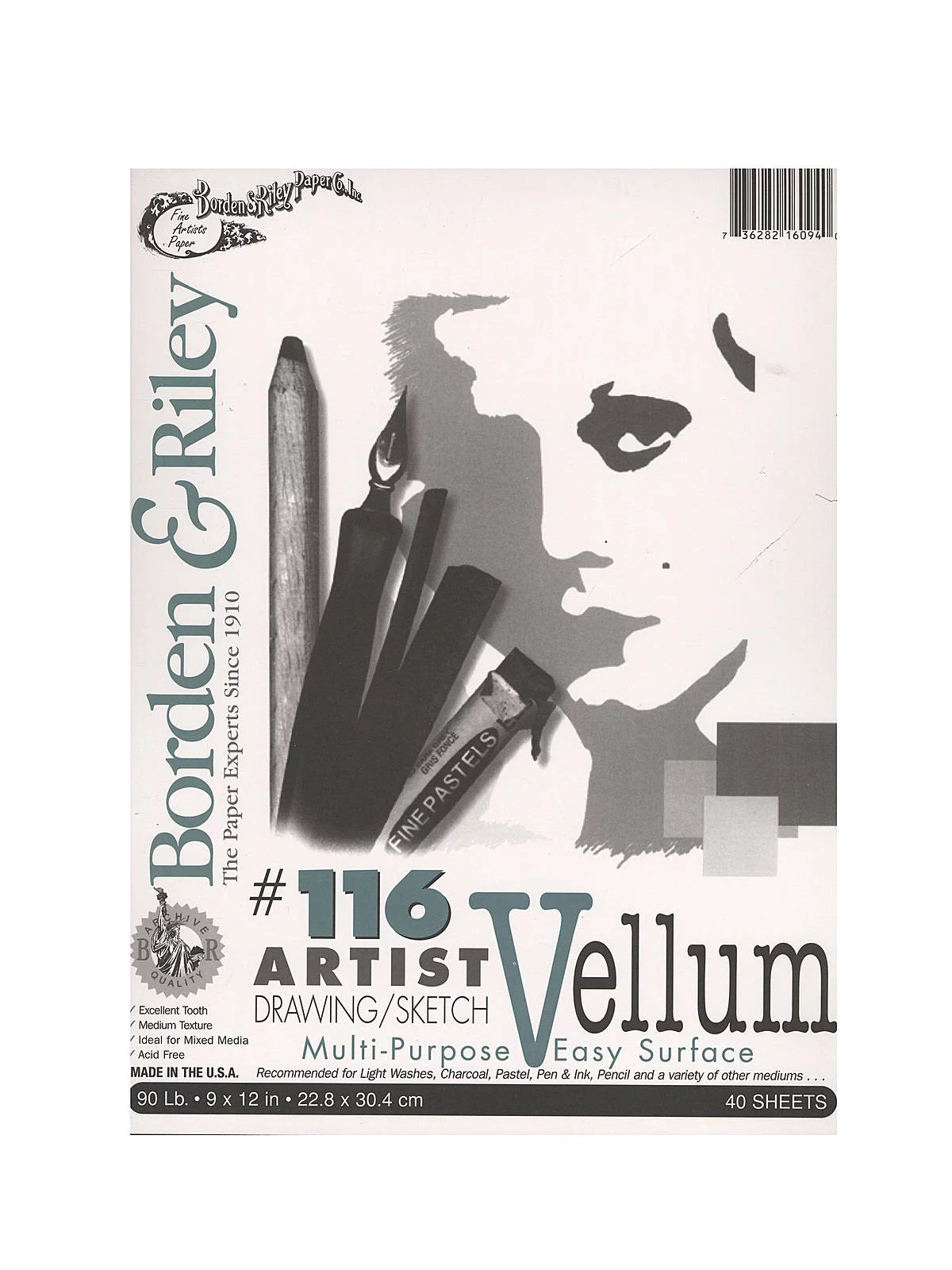 #116 Artist Drawing/Sketch Vellum Pads 9 in. x 12 in., 40 sheets, cloth bound (pack of 2)