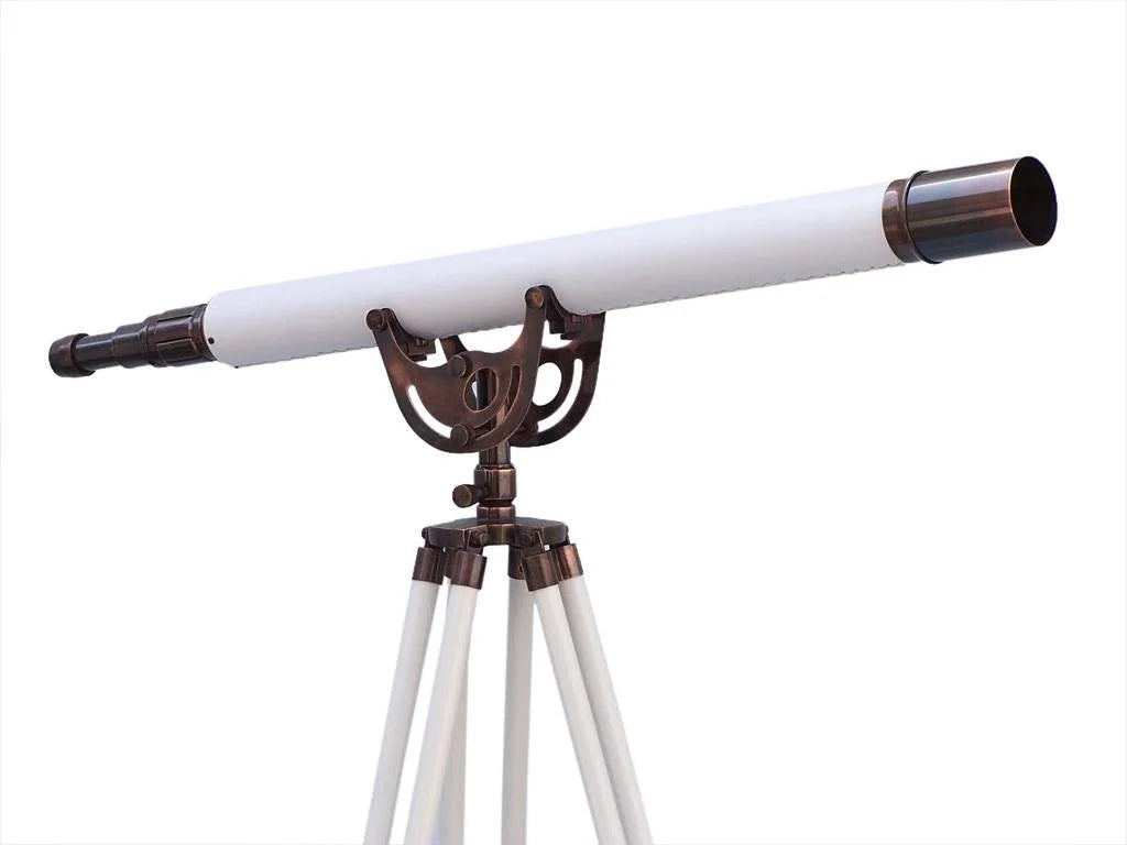 floor standing antique copper with white leather anchormaster telescope 65''