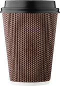 Hakoware Disposable 12 fl oz Brown Rippled Double-Walled Paper Hot Cup with Lid 100 Sets