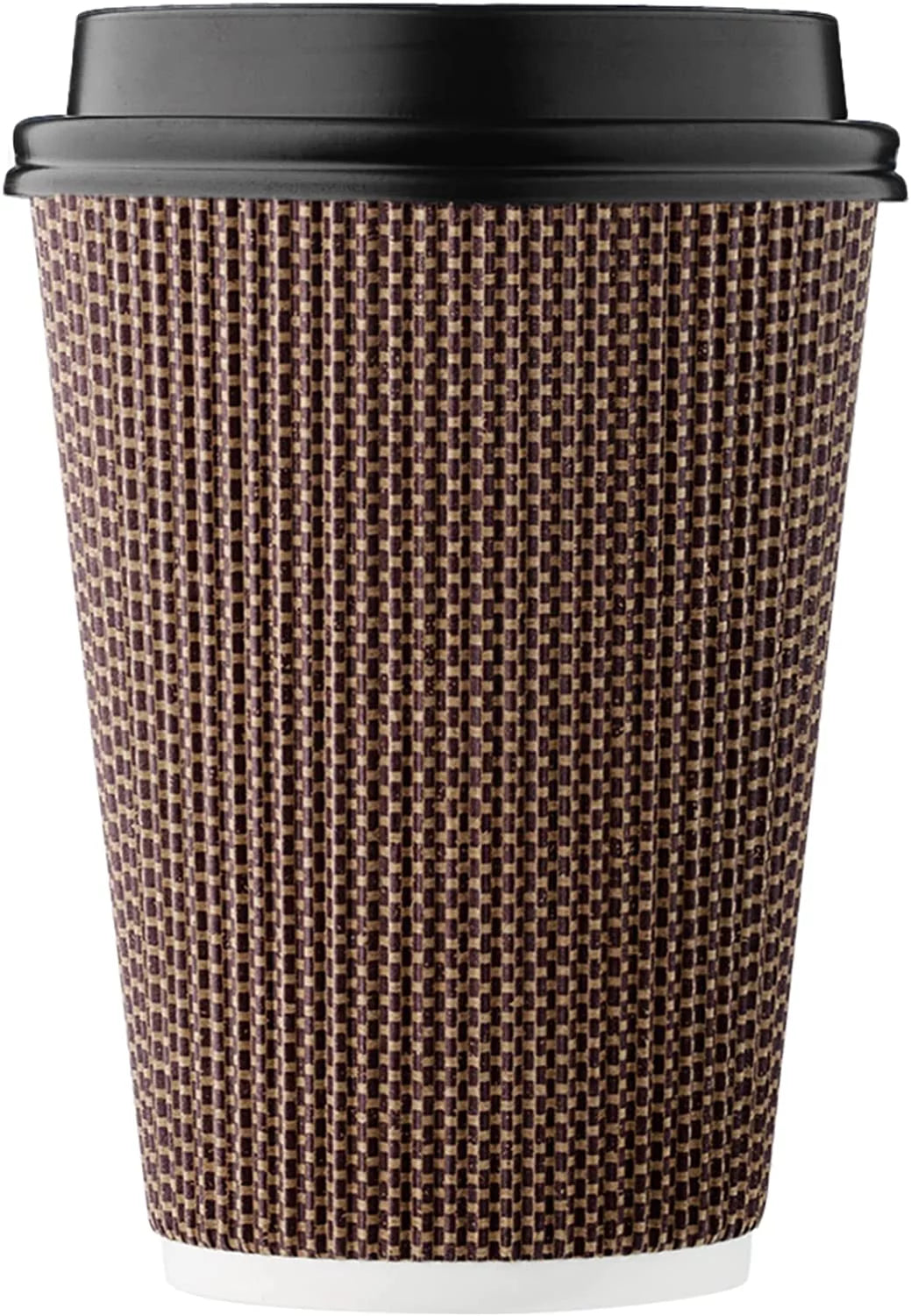 Hakoware Disposable 12 fl oz Brown Rippled Double-Walled Paper Hot Cup with Lid 100 Sets