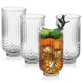 4 Pcs Vintage Art Glassware, Trendy Ripple Glass Cups Set of 4, Fashionable Arch Design Highball Glasses, Classic Transparent Coffee Cups for Cocktail, Juice, Water