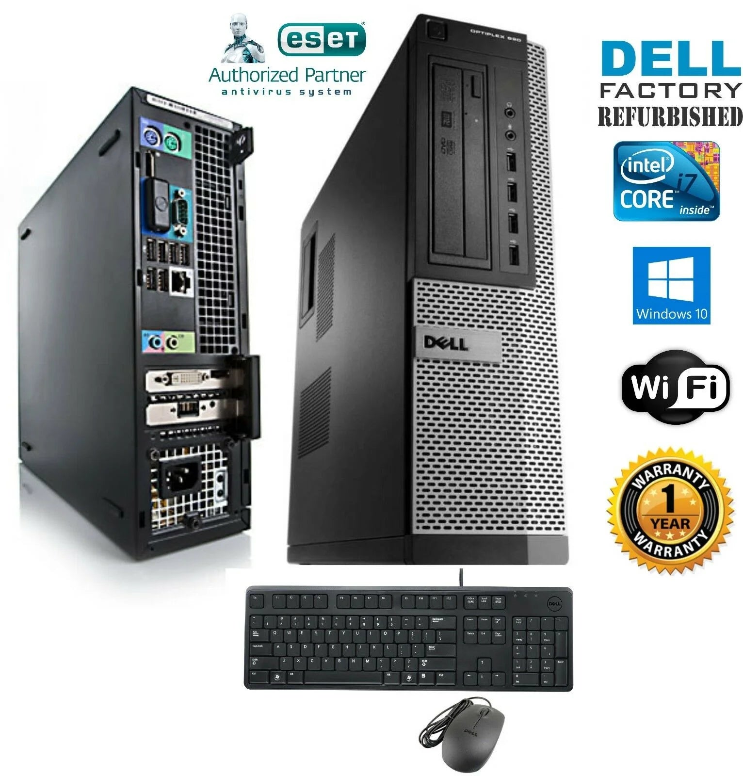 Desktop Computer Dell OptiPlex Intel i7-2600 3.40GHz 16GB Ram 1TB SSD Windows 10 Pro 64 - Used - 1 YEAR WARRANTY