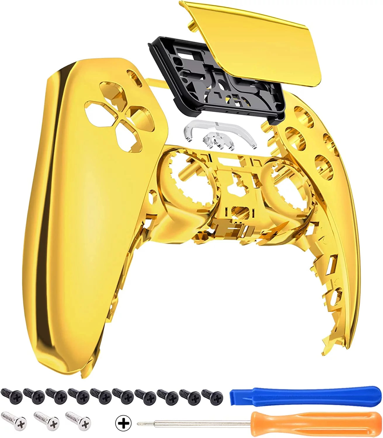 eXtremeRate Chrome Gold Glossy Touchpad Front Housing Shell Replacement Shell Touch Pad Cover for ps5 Controller BDM-010/020/030/040
