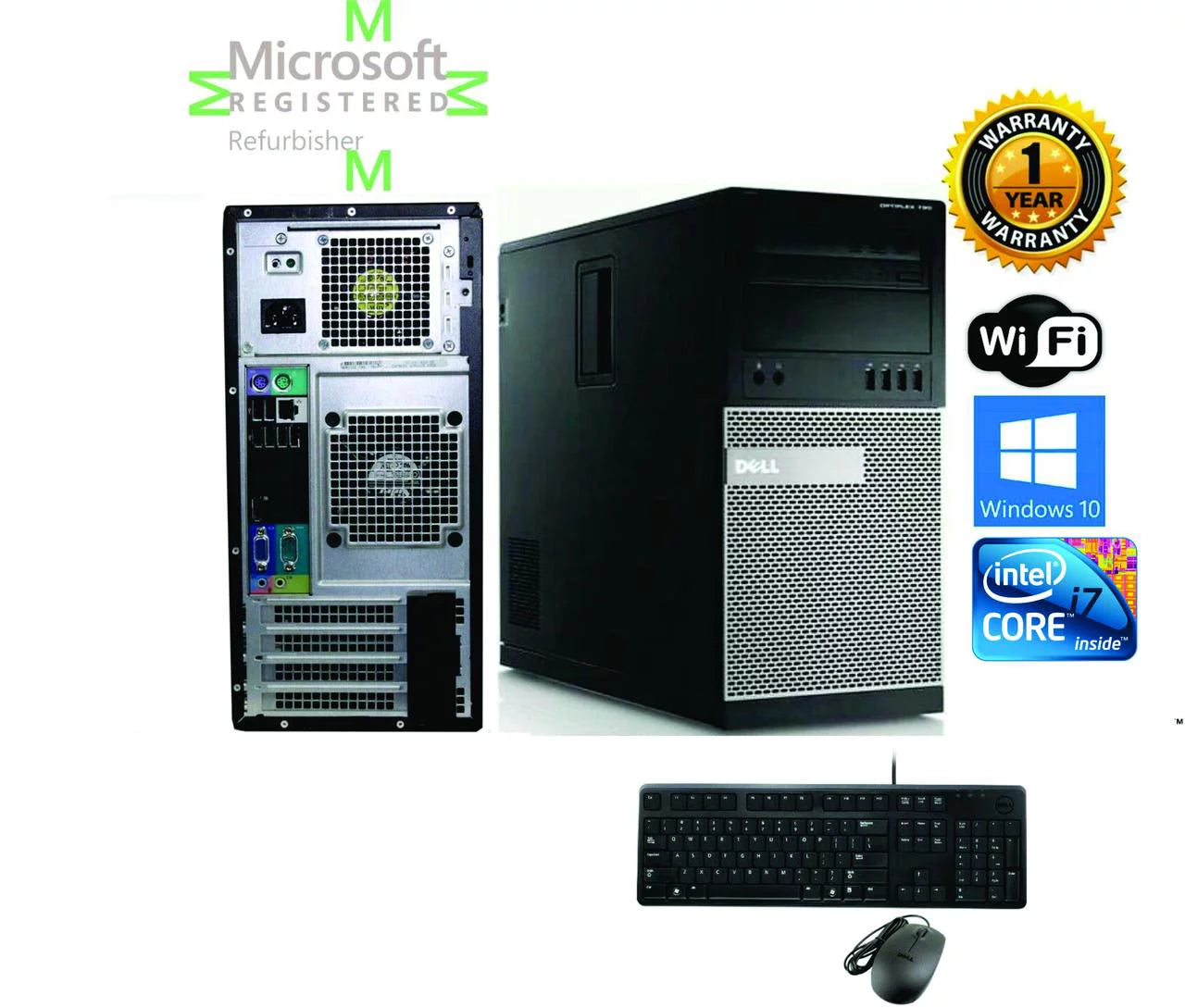 Dell 790 TOWER Intel Quad i7 2600 3.40GHz 4GB Ram 250gb HD Windows 10 HP 64- Used