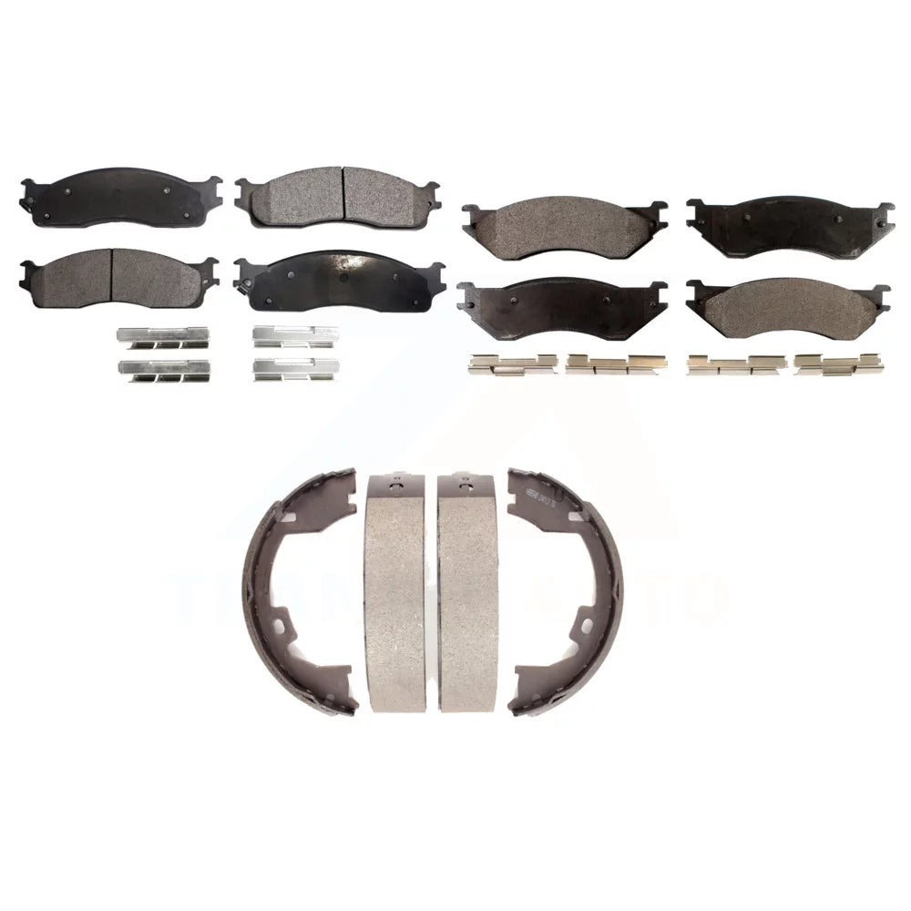 Transit Auto - Front Rear Ceramic Brake Pads And Parking Shoes Kit For Dodge Ram 1500 2500 3500 KTN-100789