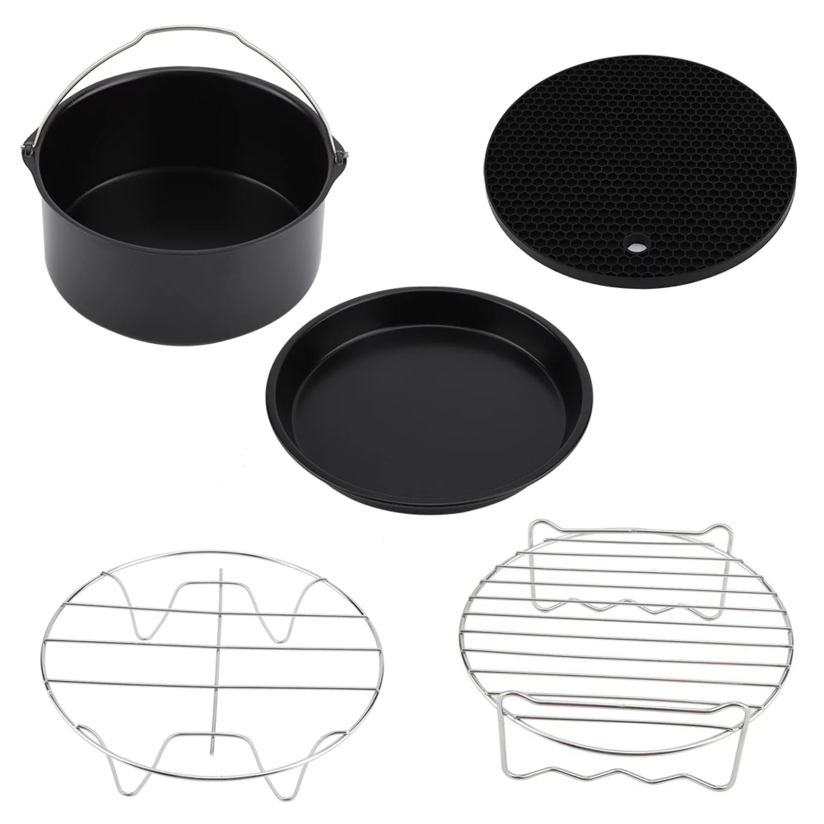 Air Fryer Accessories Set,Dekaim 7Inch 5pcs/Set Air Fryer Accessories Kit Pizza Pan Cake Barrel Metal Holder Cooking Tools