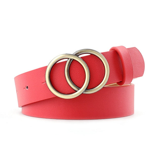 Soft Faux Leather Double Ring Buckle Vintage Decorative Casual Tighten All-Match Lightweight Long Women Belt Solid Holes