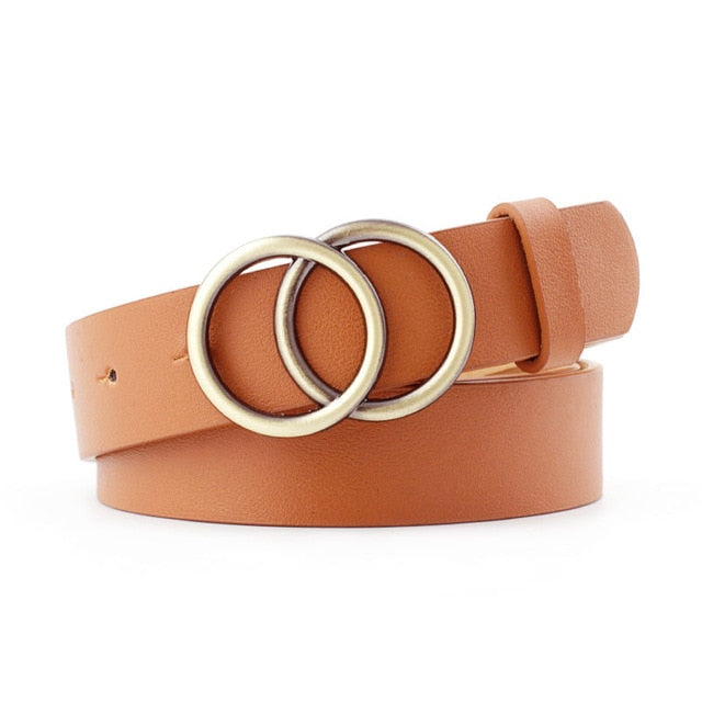 Soft Faux Leather Double Ring Buckle Vintage Decorative Casual Tighten All-Match Lightweight Long Women Belt Solid Holes