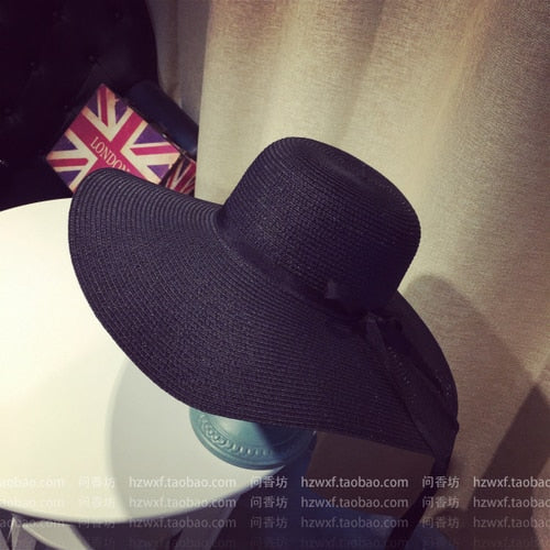 Summer Wide Brim Straw Hats Big Sun Hats For Women  UV Protection Panama  floppy  Beach Hats Ladies bow  hat chapeau femme ete