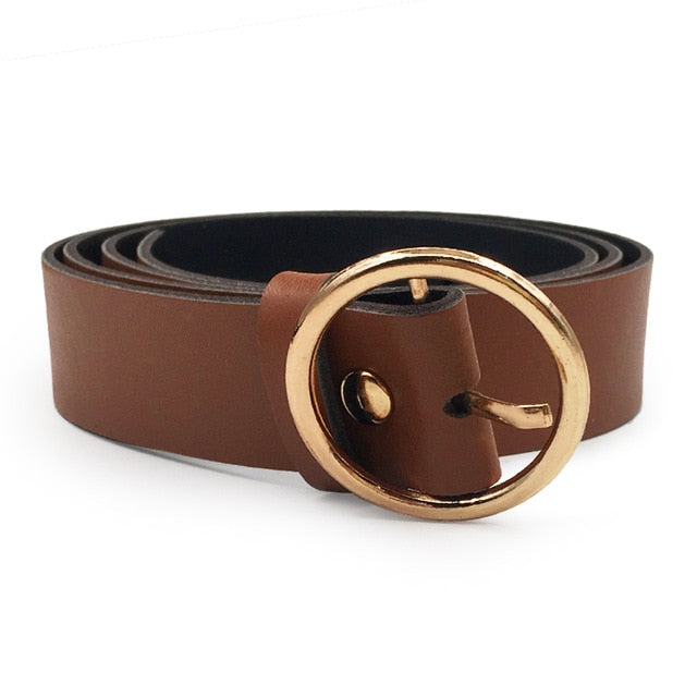 Women leather belt Newest Round buckle belts female leisure jeans wild without pin metal buckle Women strap belt