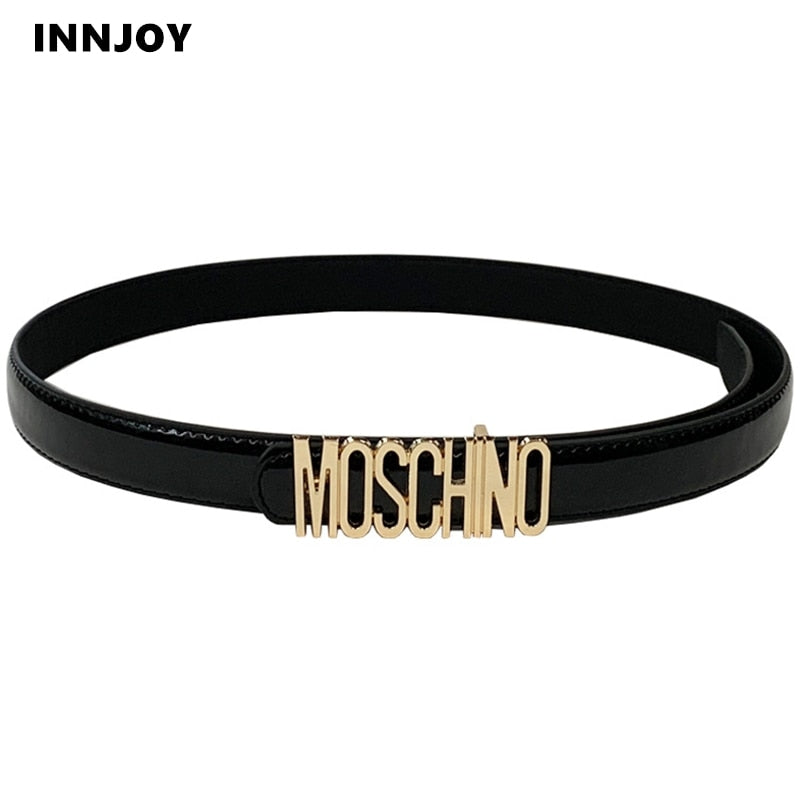 PU Leather Thin Belts For Women Ladies Vintage Letter Buckle Belt Retro Girl Candy Colours Strap Waistband For Dress Jeans